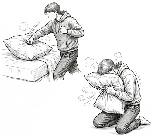 Kissen-Boxen und Fluchen